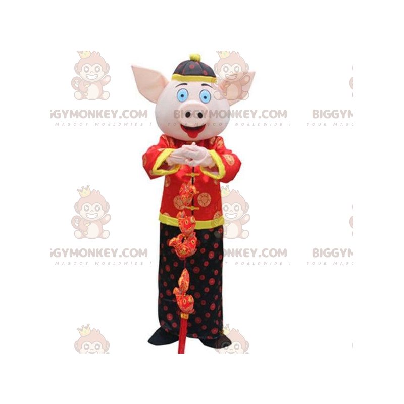 Grisdräkt i traditionell asiatisk outfit - BiggyMonkey maskot