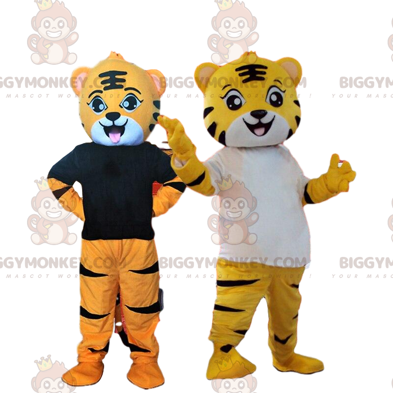 2 fantasias de tigre amarelo e laranja, fantasia de mascote