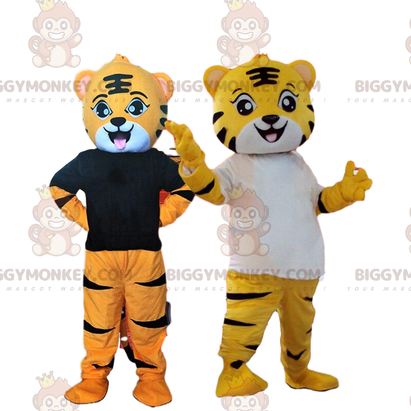 2 gelbe und orangefarbene Tiger-Kostüme, katzenartiges