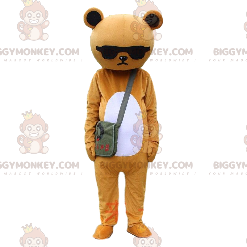 Brown and White Sulky Teddy Bear Costume with Glasses –