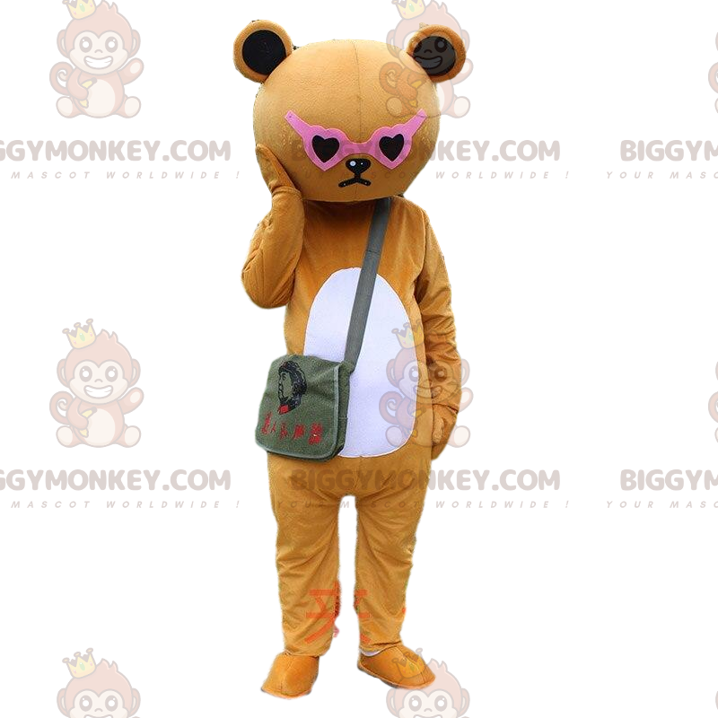Brown sulky teddy bear costume with pink glasses –