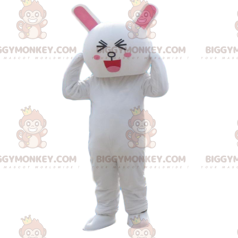 Amused looking white rabbit costume, bunny costume -