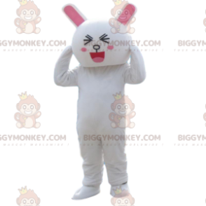 Déguisement de lapin blanc à l'air amusé, costume de lapin -