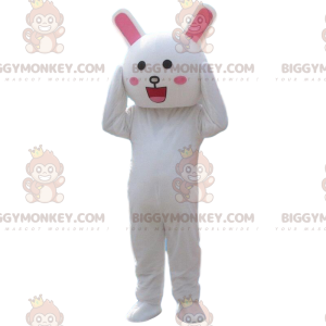 Leende vit kanin kostym, kanin kostym - BiggyMonkey maskot