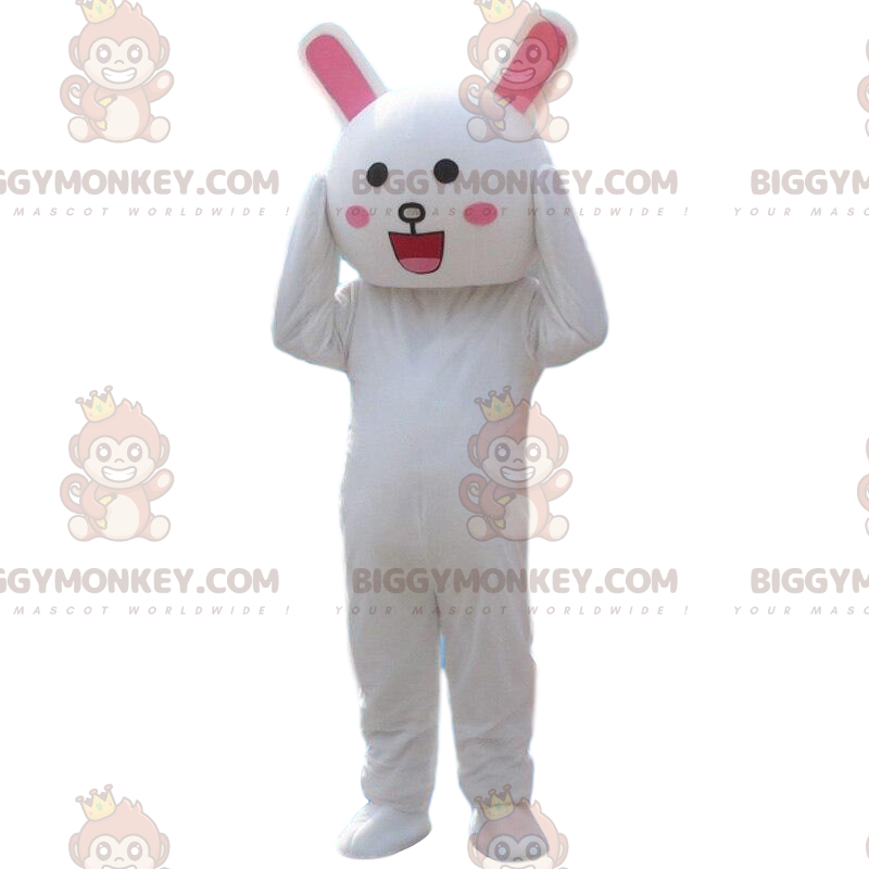 Uśmiechnięty kostium białego królika, kostium króliczka -