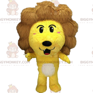 Disfraz de león amarillo con una gran melena marrón. -