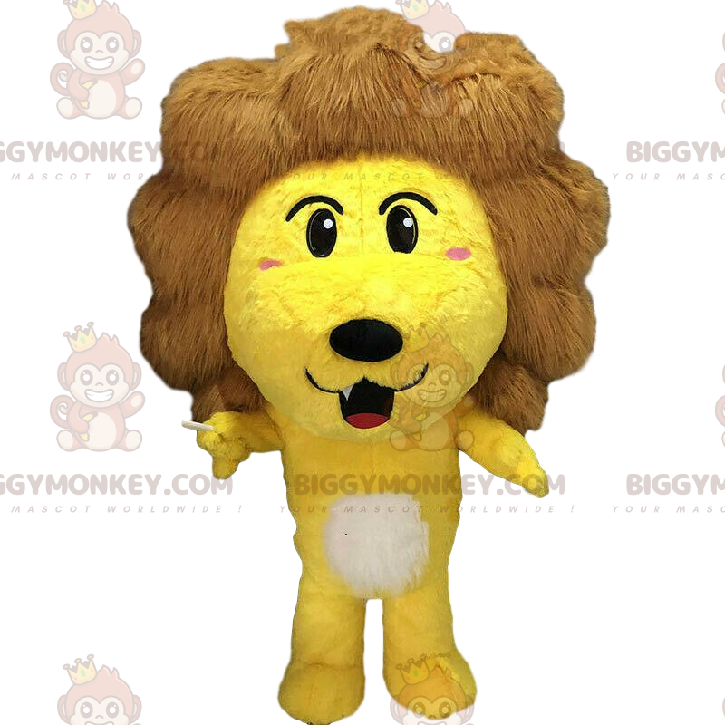 Disfraz de león amarillo con una gran melena marrón. -