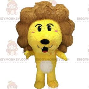 Gul lejondräkt med stor brun man - BiggyMonkey maskot