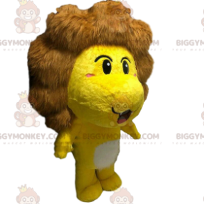 Déguisement de lion jaune avec une grosse crinière marron -