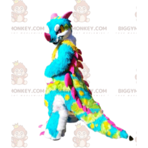 Monivärinen dinosaurus BIGGYMONKEY™ maskottiasu, värikäs
