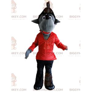 Graues Wolfskostüm in Rot und Schwarz, Wolfskostüm -