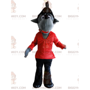 Graues Wolfskostüm in Rot und Schwarz, Wolfskostüm -