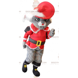 Traje de mascote BIGGYMONKEY™ Gato de botas cinza com terno