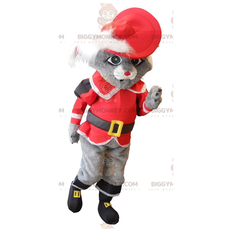 Traje de mascote BIGGYMONKEY™ Gato de botas cinza com terno