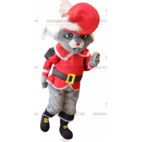 Traje de mascote BIGGYMONKEY™ Gato de botas cinza com terno