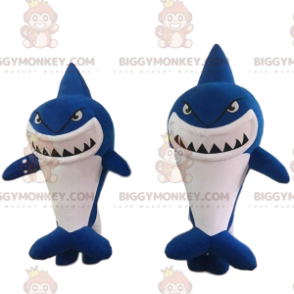 2 déguisements de requins géants, bleus et blancs -