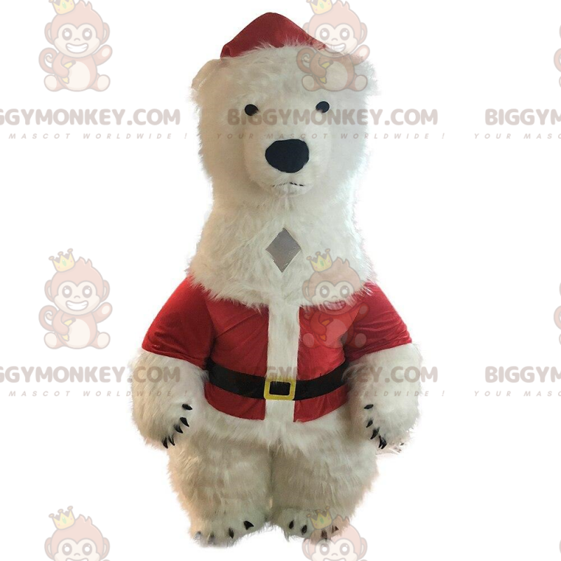 Φουσκωτό λευκό αρκουδάκι μασκότ BIGGYMONKEY™ με στολή του Άγιου