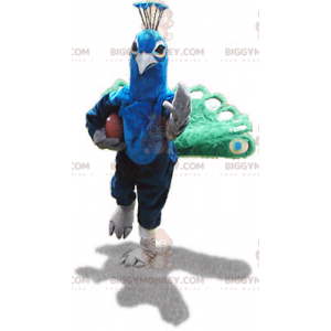 Grüner und blauer Pfau BIGGYMONKEY™ Maskottchen-Kostüm -