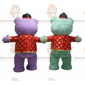2 costumes de nounours gonflables très colorés, mascotte