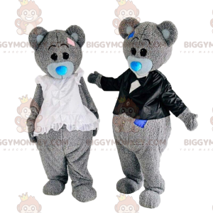 2 costumes d'ours gris en peluche, Duo de mascottes
