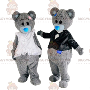 2 pluche grijze berenkostuums, 2 teddy BIGGYMONKEY's mascotte -