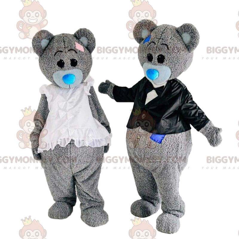 2 costumes d'ours gris en peluche, Duo de mascottes