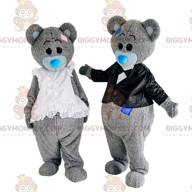 2 pluche grijze berenkostuums, 2 teddy BIGGYMONKEY's mascotte -