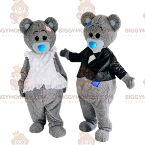 2 costumes d'ours gris en peluche, Duo de mascottes