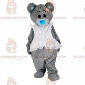 Teddy bear costume dressed in a white dress, elegant bear -