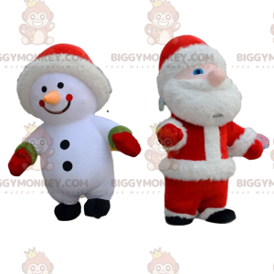 2 costumes gonflables, un bonhomme de neige et un Père-Noël -