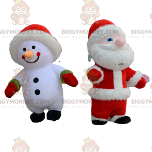 2 nadmuchiwane kostiumy, bałwan i Święty Mikołaj -