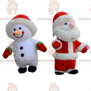 2 costumes gonflables, un bonhomme de neige et un Père-Noël -