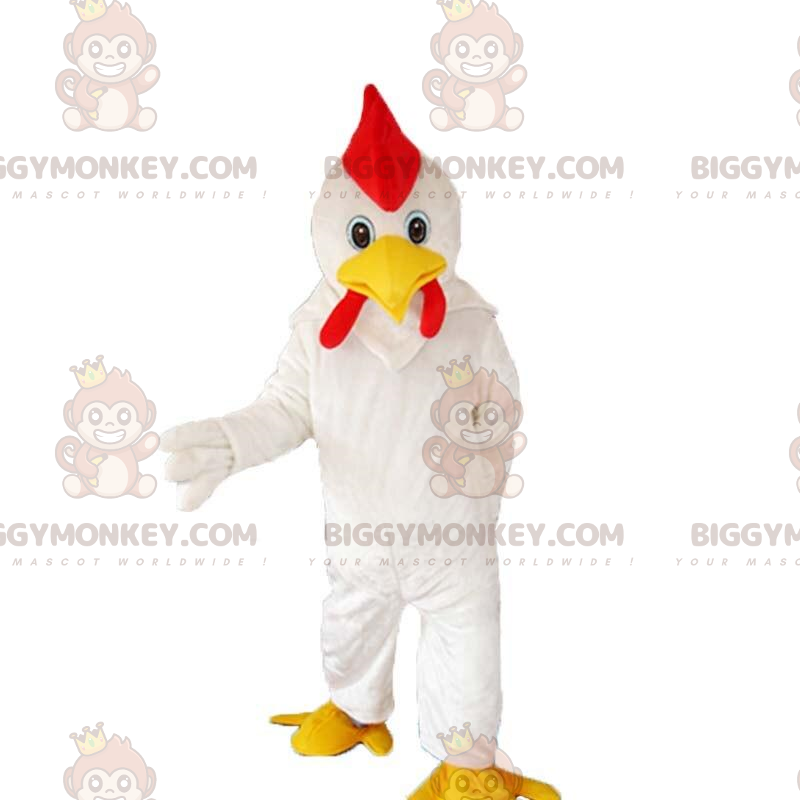Jättevit tuppdräkt, färgglad kycklingdräkt - BiggyMonkey maskot