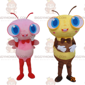 2 fantasias de abelhas gigantes, mascote de abelhas coloridas