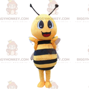 Disfraz de abeja amarilla y negra, gigante y sonriente -