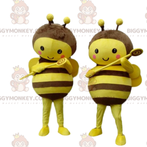 2 mascotes de abelhas amarelas e marrons do BIGGYMONKEY™, muito