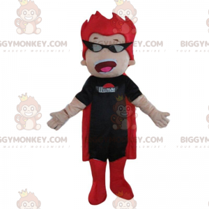 Traje de mascote BIGGYMONKEY™ de super-herói em traje preto e