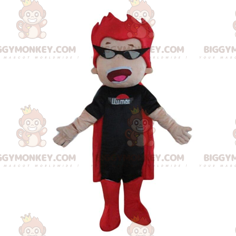 BIGGYMONKEY™ maskotkostume af superhelte i sort og rødt outfit