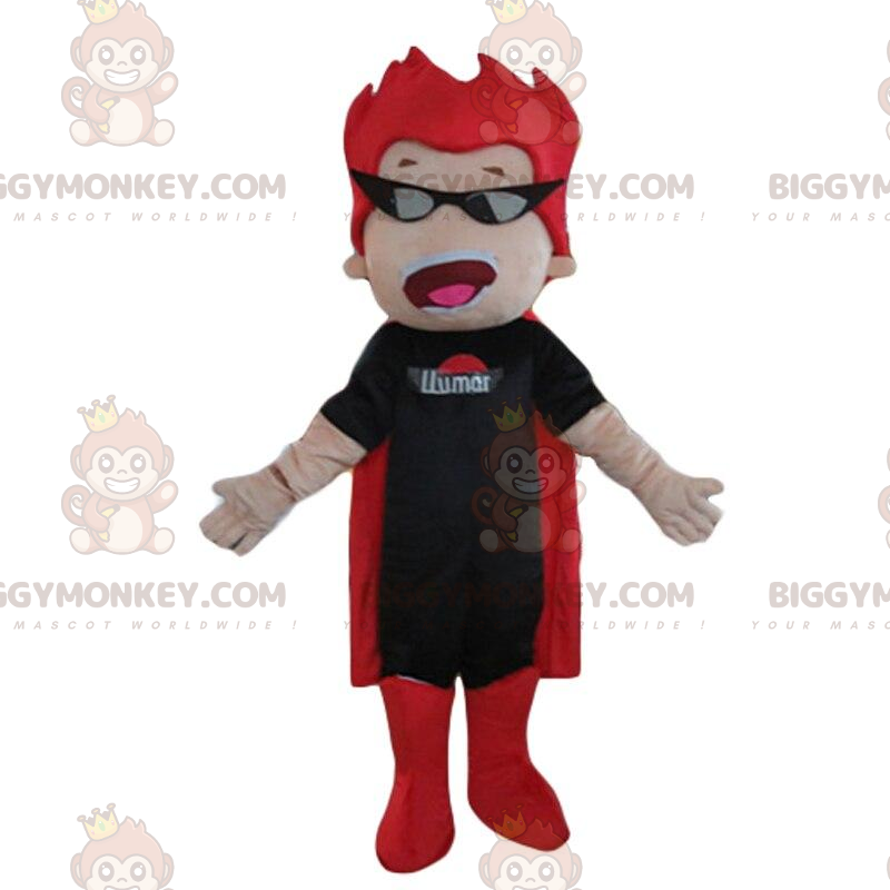 Disfraz de mascota BIGGYMONKEY™ de superhéroe con traje negro y