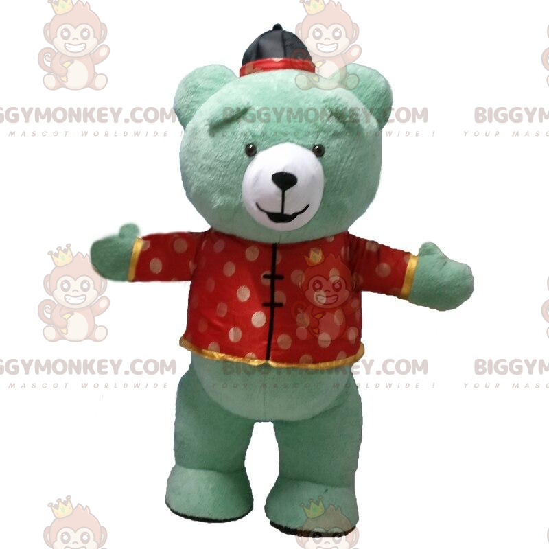 Traje de mascote inflável verde BIGGYMONKEY™ vestido com roupa