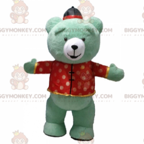 BIGGYMONKEY™ Mascot Costume Inflatable Green Teddy Dressed In