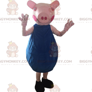 Pinkes Schweinekostüm mit blauem Outfit - Biggymonkey.com