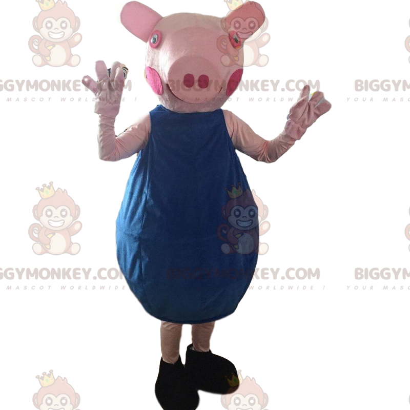 Déguisement de cochon rose avec une tenue bleu - Biggymonkey.com