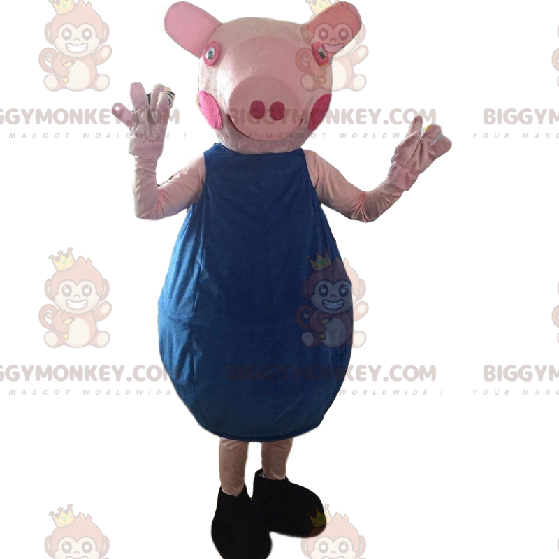 Pinkes Schweinekostüm mit blauem Outfit - Biggymonkey.com