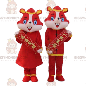 costumi di topi rossi, criceti in abiti asiatici -