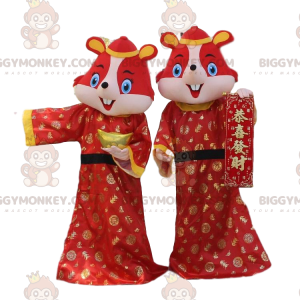 2 déguisements de hamsters rouges, de souris en tenue asiatique