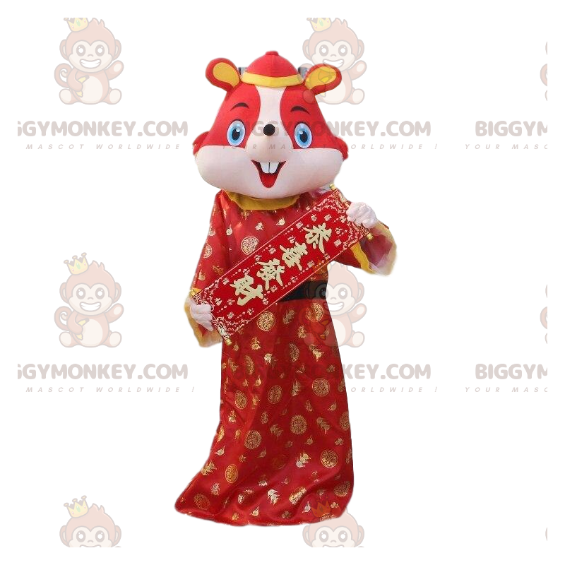 Rotes Mauskostüm in traditioneller chinesischer Kleidung -