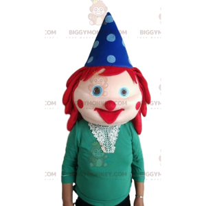 Jätte clownhuvud med rött hår och hatt - BiggyMonkey maskot