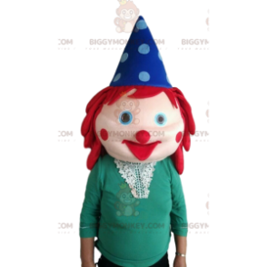 Gigantisch clownshoofd met rood haar en een hoed -