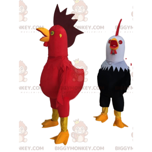 2 disguises of giant and colorful roosters, farm costume –